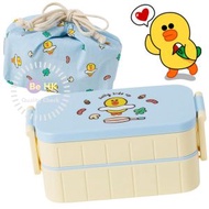 LINE FRIENDS - 日本製Line Friends 莎莉 午餐盒 Sally飯盒便當盒二段連筷子 連飯袋 Side Lock 300ml + 300ml 午餐盒飯盒便當盒 平行進口