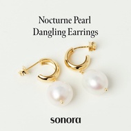 Sonora Nocturne Pearl Dangling Earrings, Rhapsody Collection, 18K Gold Plated 925 Sterling Silver