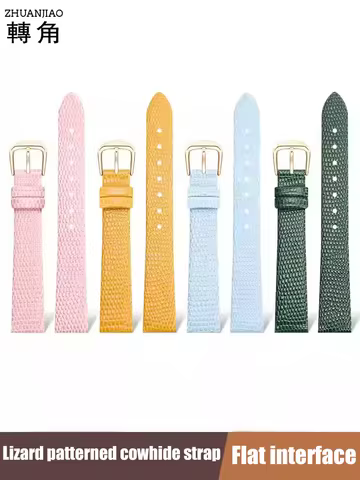 Genuine leather Lizard grain watchband Vintage handmade 10 12 14 16 18 20MM flat interface universal