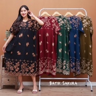 Daster Jumbo LD 140 Nola Motif Printing Rayon Batik Sakura Pekalongan Baju Dress Piyama Panjang Wani