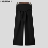 INCERUN Mens Streetwear Stylish Removable Belt High Waist Long Pants Trousers (Western Style) #25010