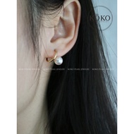7mm akoya pearl hoop earrings, Japanese seawater pearl, 18k yellow gold, wedding earrings