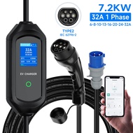 AFYEEV Portable EV Charger Type2 32A 7KW EVSE Wi-Fi APP Control Adjustable Current Smart Timing Char