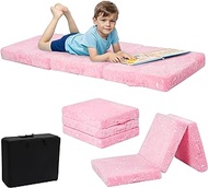 MeMoreCool Foldable Floor Mattress for Kids, Glow in The Dark Toddler Floor Nap Mat for Sleeping Daycare, Small Child Foldable Mattress Floor Bed, Trifold Futon Portable Tri Folding Mattress