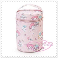 小花花日本精品♥ Hello Kitty 雙子星 粉色滿滿圖圓筒形手提保溫袋 便當袋 42201007