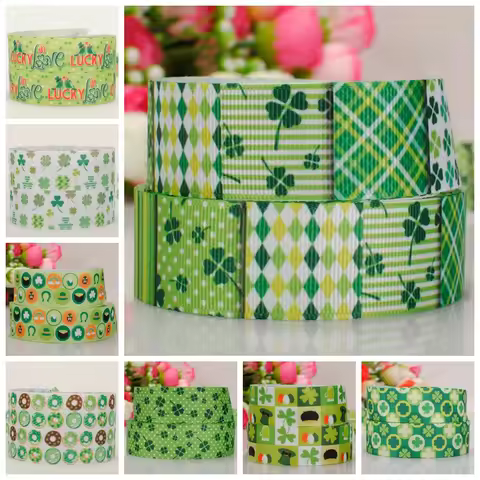 7/8"22mm Green Clover Ribbon Pretty St Patrick's Day Printed Grosgrain Ribbon Gift Ribbon