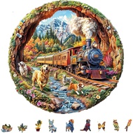 KAAYEE Wooden Puzzles for Adults, 3D Visual Effect Dogs Racing Against Trains Wooden Jigsaw Puzzle U