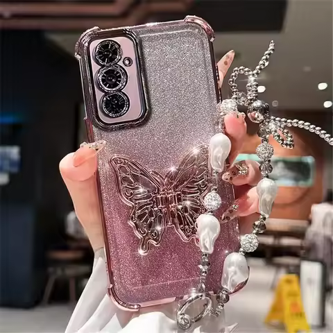 Pearl Bracelet Butterfly Stand Phone Case For Samsung A51 A31 A21S A50 A20 A30 A10S A70 A71 A11 M56 