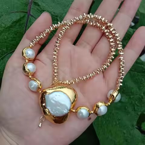 KKGEM 30x33mm Cultured white keshi pearl heart shape Chorker necklace Gold Plated Chain Simple Neckl