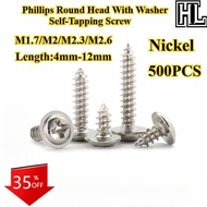[HL-ZGLS] 500PCS Nickel Plating Phillips Round Head With Washer Self-Tapping Screw M1.7/M2/M2.3/M2.6