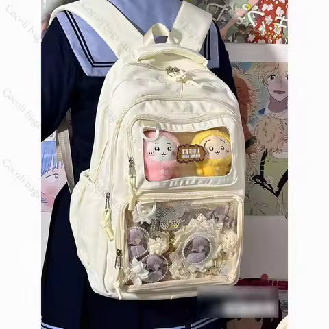 Solid Color Ita Bag Transparent Backpack Large Capacity Backpacks Woman Ita Backpack Multi Pocket Wo