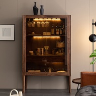 Modern Light Luxury Black Walnut Wooden Liquor Cabinet Living Room Wall Solid Wood Glass Double Door Partition Display Cabinet Sideboard Cabinet Integrated