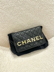 二手CHANEL  WOC Logo字母金標口蓋菱格皮穿鏈 小牛皮 單肩斜孭袋 黑色black AS1490-B02372-94305