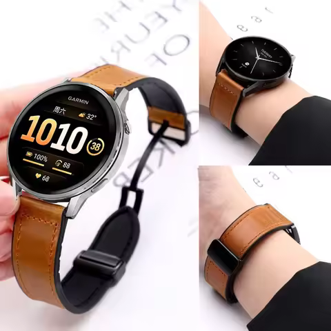 20 22mm Magnetic Silicone+Leather Strap For Garmin Forerunner 55 158 165 245 255 265 645 970 570 Ban