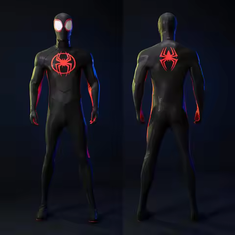 Hight Quality Superhero Miles Morales cosplay costume Black Spider jumpsuit Adult man Elasticity Bod
