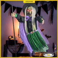 umzxvec 6 FT Halloween Flying Witch Decor Voice Activated Animatronic Witch on Broom with Light-up E