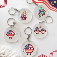Malaysia Flag Mascot Printed Acrylic Keychain Backpack Pendant Malaysia Independence Day Souvenir Ke