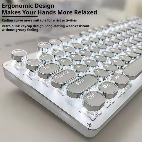 EWEADN TK950 Wireless Mechanical Keyboard, 104 Keys, White Backlit, Round Keycaps, Triple Mode BT/2.