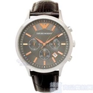 EMPORIO ARMANI亞曼尼 AR2513手錶 優雅紳士 三眼計時 碼錶 日期 皮帶 男錶【錶飾精品】