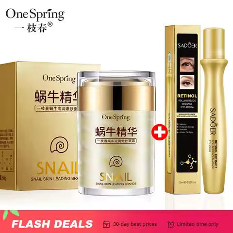 Snail Face Cream + Retinol Eye Massage Roller Serum 2pcs Moisturizing Eye Bag Face Cream Korean Skin