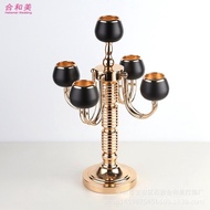 New European Entry Lux Home Decoration Wrought Iron Candlestick Black Paint5Head Candlestick HotelinsDining Table Wester