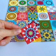 6/12pcs 4.8cm/1.89inch Square Colorful Mandala Pattern Glass Mosaic Tiles, Fusible Glass Supplies, F