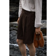 UGENTLE Men's Clothing Brand {Brown Forest} Gurkha Gurkha Retro High Waist Washed Linen Shorts