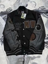 BAPE x NEIGHBORHOOD VARSITY JACKET聯名款猿人頭刺繡字母牛皮棒球服夾克外套