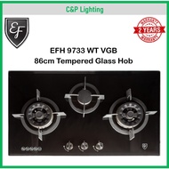 EF 86cm Tempered Glass 3 Burner Cooker Hob Gas Stove EFH 9733 WT VGB