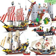 啟蒙積木海盜黑珍珠號海盜船城堡兒童益智拼裝兼容樂高玩具男
