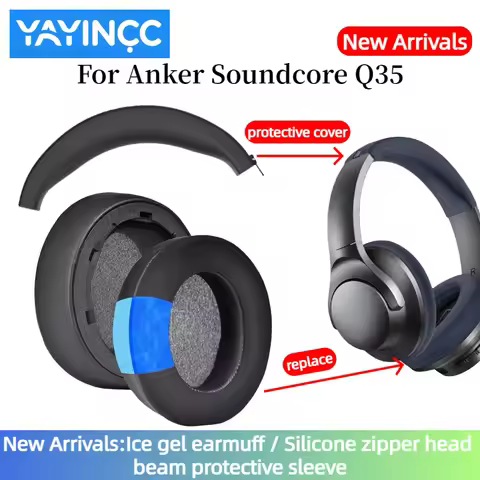 YAYINCC Replacement Cooling Gel /Leather Memory Foam Ear Pads For Anker Soundcore Life Q35 Gaming He
