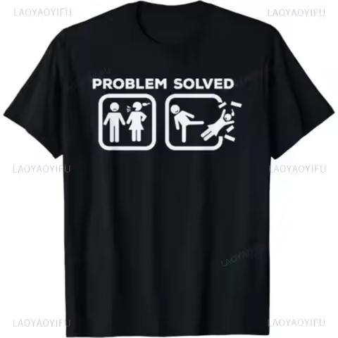 New Arrival Problem Divorced Solved Funny Divorce Quote Wife Husband Printed T-Shirt Humor Joke Grap