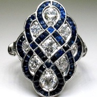 GW Accessories Jewellery Cincin Emas 916 Perempuan Stainless Ready Stock Full Diamond Rich Ring Gold-plated 9225 Silver Blue Stone Hollow Carving Process Cincin Batu Permata