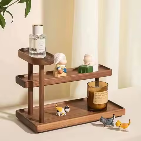 Solid Wood 3-Tier Jewelry Organizer Shelf - Multi-Use Entryway Hallway Tabletop Display Rack for Ear