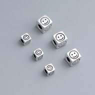DIY Handmade Beaded Thai Silver Seiko Smiley Face Square Spacer Beads s925 Sterling Silver Loose Bea