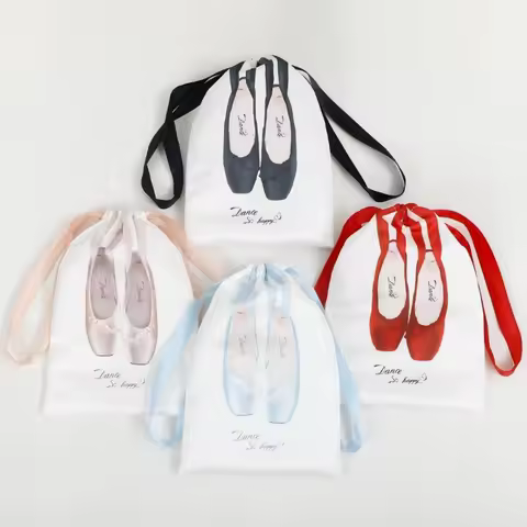 18x28cm Ballet Dance Shoe Storage Bag Satin Double Drawstring Pouch Ballet Pointed Shoe Dustproof Po
