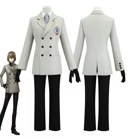 Goro Akechi Cosplay Detective Uniform Set Double-Breasted Suit Jacket Black Pants Tie Gloves Rolepla