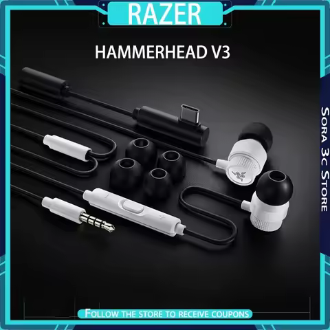Razer Hammerhead V3 Wired in Ear Headphones 7.1 Surround Sound Comes with Type-C DAC Adapter Line Co