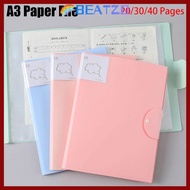 BEATZO 1Pcs A3 Document Bag, Picture Album 20/30/40 Pages A3 Paper File Folder, Plastic Office Suppl