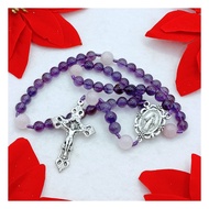 Catholic Rosary Our Lady Miraculous Rosary Handmade With Amethyst And Rose Quartz Baptism Gift
