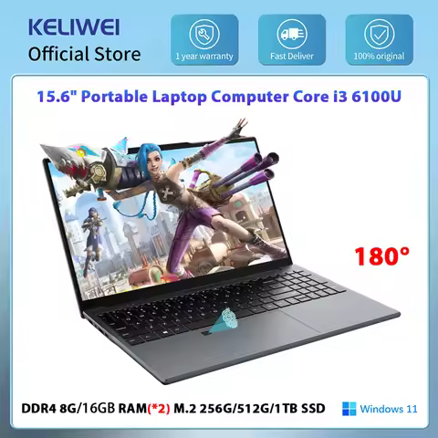 15.6" Portable Laptop Computer Core i3 6100U Windows 11 Pro Gamer Notebook PC 16GB DDR4 1TB SSD Offi