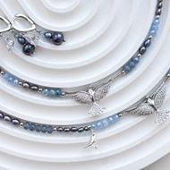 Blue birdy silver jewelry set, Choker, earrings and bracelet, Pigeon accessory