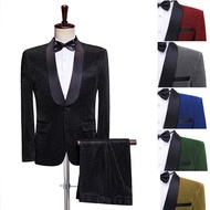 [Quick Shipping] Studio Men's Dress Bar DJ Host Youth Collar Colorful Bright Silk Suit Trousers Suit
