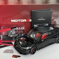 MotorHelix 1:18 Scale Diecast Honda Civic FL5 with Extra Engine Model Car Worldwide Limited Edition 