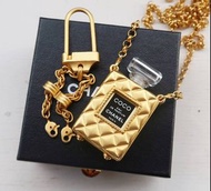 Chanel vintage香奈兒復古經典coco香水瓶造型金色鏈條項鍊 鑰匙圈吊飾