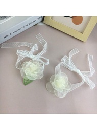 1 ชิ้น/2ชิ้น สร้อยคอ กุหลาบลูกไม้สีงาช้าง, กิ๊บติดผม, กำไล สำหรับผู้หญิง ผู้ช่วยเจ้าสาว