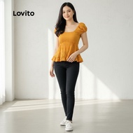 Lovito Blaus Boho Polos Ruffle Labuh Musim Panas dan Bunga Untuk Wanita L132ED655