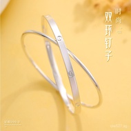 Versatile Valentine's Day Niche Double Ring Stud Solid Silver Bracelet Bangle Pure Silver Birthday G