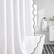 Cotton Shower Curtain White Waffle Scalloped Modern Shower Curtains for Bathroom 72" W x 84" L