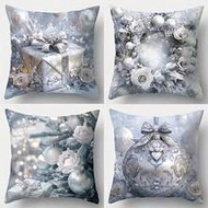 4pcs Golden Christmas Tree Pattern Pillow Set - Soft And Comfortable Polyester With Zipper Design, M